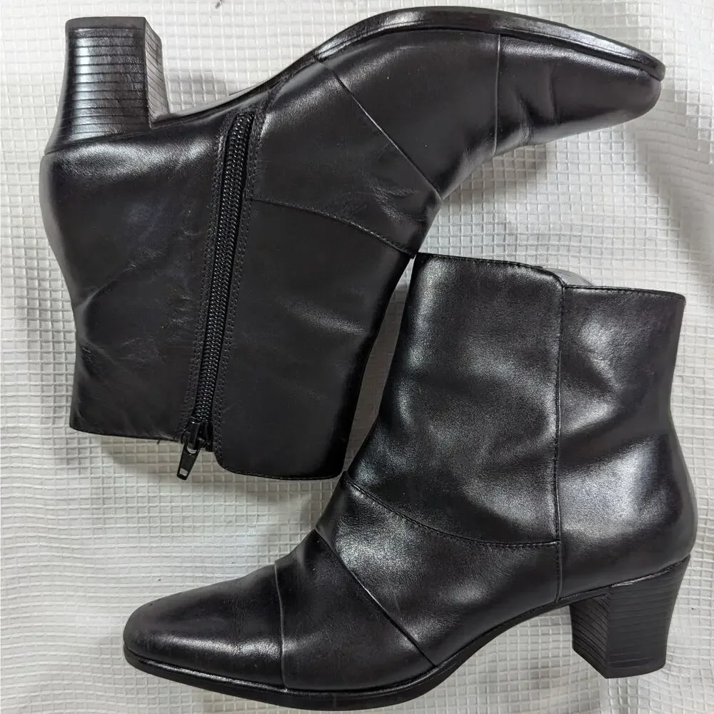 NWOT! EASY SPIRIT! BLACK GENUINE LEATHER LAYERED DETAIL ANKLE BOOTS! SZ 6.5M